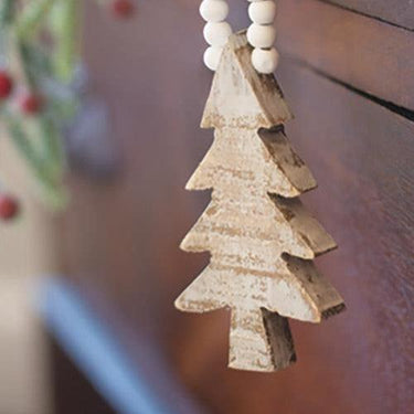 Distressed Wooden Tree Beaded Ornament - The Fox Decor